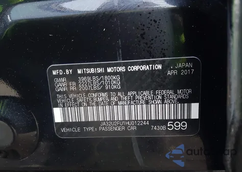 2017 Mitsubishi Lancer Le from USA, damaged, VIN JA32U2FU1HU012244